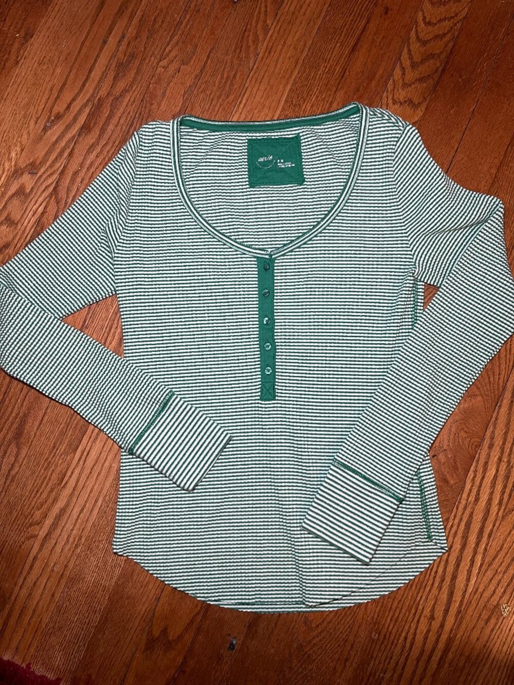 Women's aerie Green Stripe Glitter Thermal Size Medium